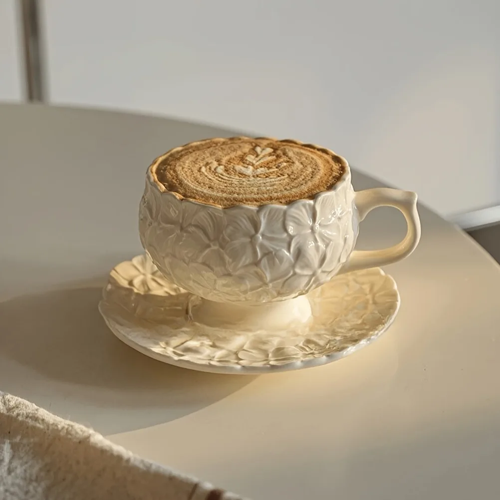 Coffee Tea Gift - French Cream Relief Coffee Cups Set