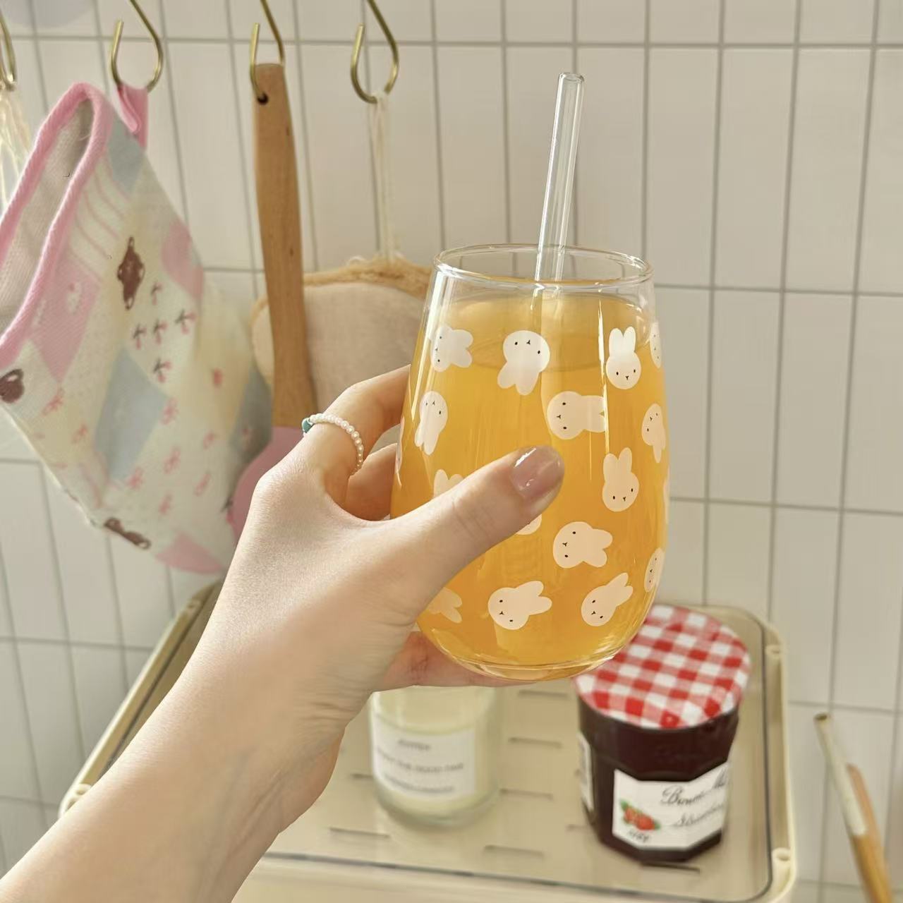 Cute Miffy Rabbit Printed Glas - Water Tea And Coffee ulasan dan harga