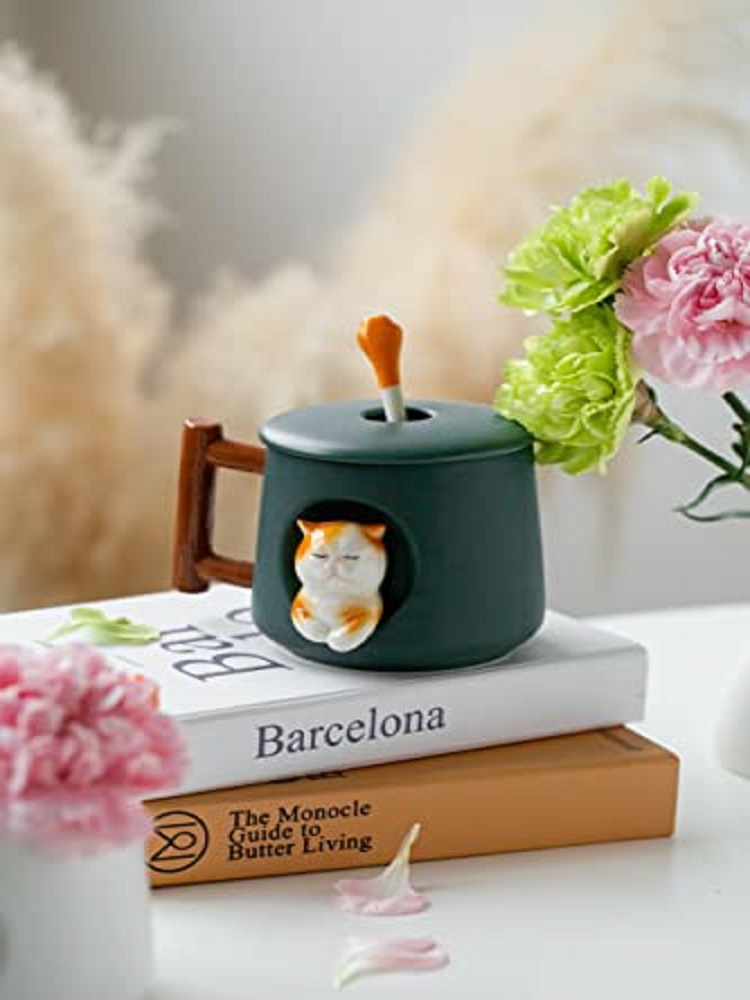 Adorable 3D Ceramic Cat Mug wi - Coffee Tea Spoon ulasan dan harga