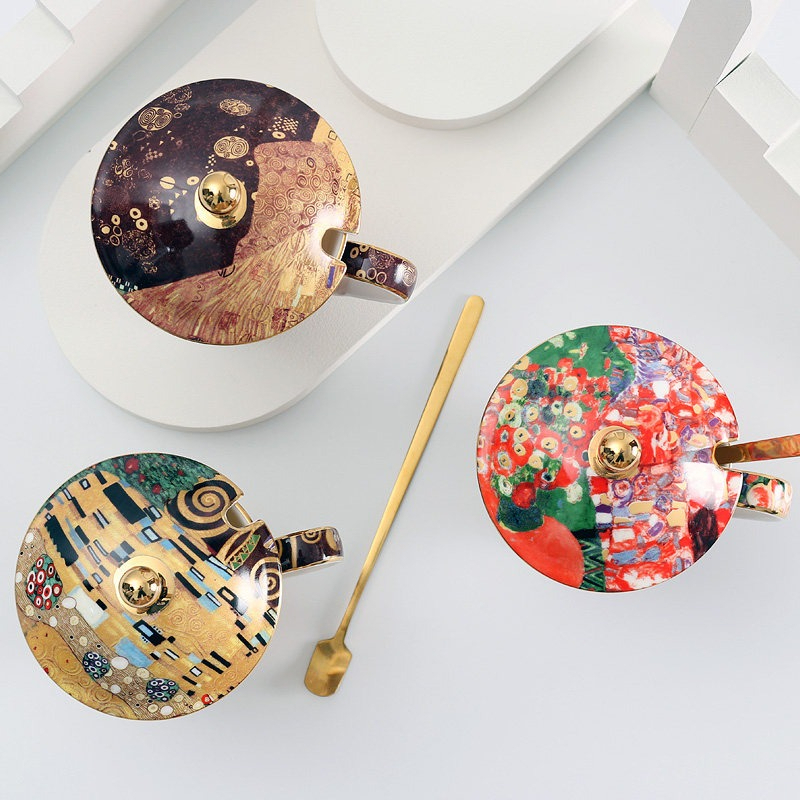 European Ceramic Mug with Lid  - Coffee Tea Spoon ulasan dan harga