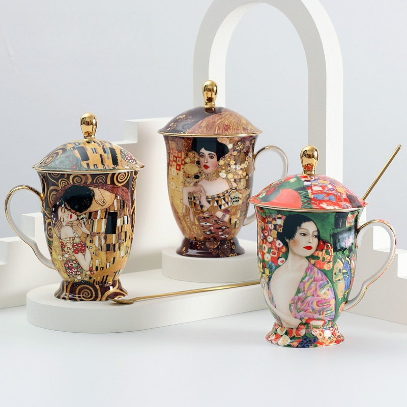 European Ceramic Mug with Lid  - Coffee Tea Spoon ulasan dan harga